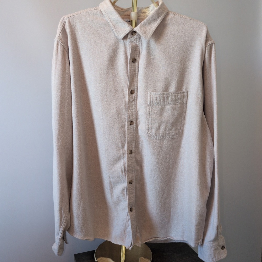 Plus Size Old Navy Flannel Women XXL Oatmeal Double-Brushed Relaxed Fit ButtonUp